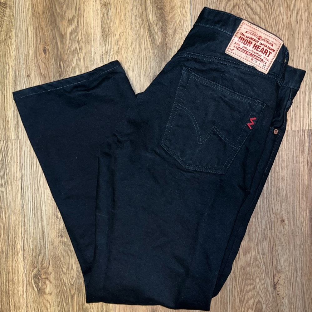Iron Heart IH-888S-142BB 14 Oz Selvedge Denim Mid Rise Men’s Black Jeans 36x29